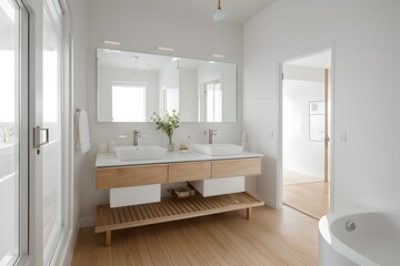 Fototapeta na wymiar 1. Simple washbasin and bathroom interior with beige color concept.