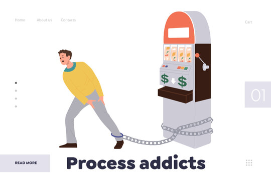 Process addicts headline for landing page template with man suffering from gambling addiction