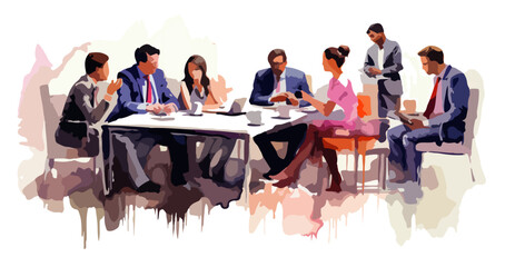 Business Meeting Unternehmen Besprechung Konferenz Watercolor Vektor - obrazy, fototapety, plakaty