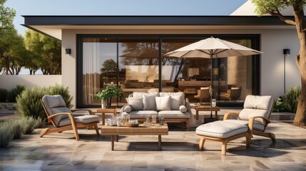 Fototapeta premium A beautiful outdoor seating area, with several luxurious chairs.