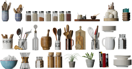 Collection isolated kitchen stuff and tools
