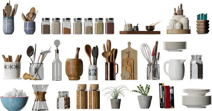 Collection isolated kitchen stuff and tools