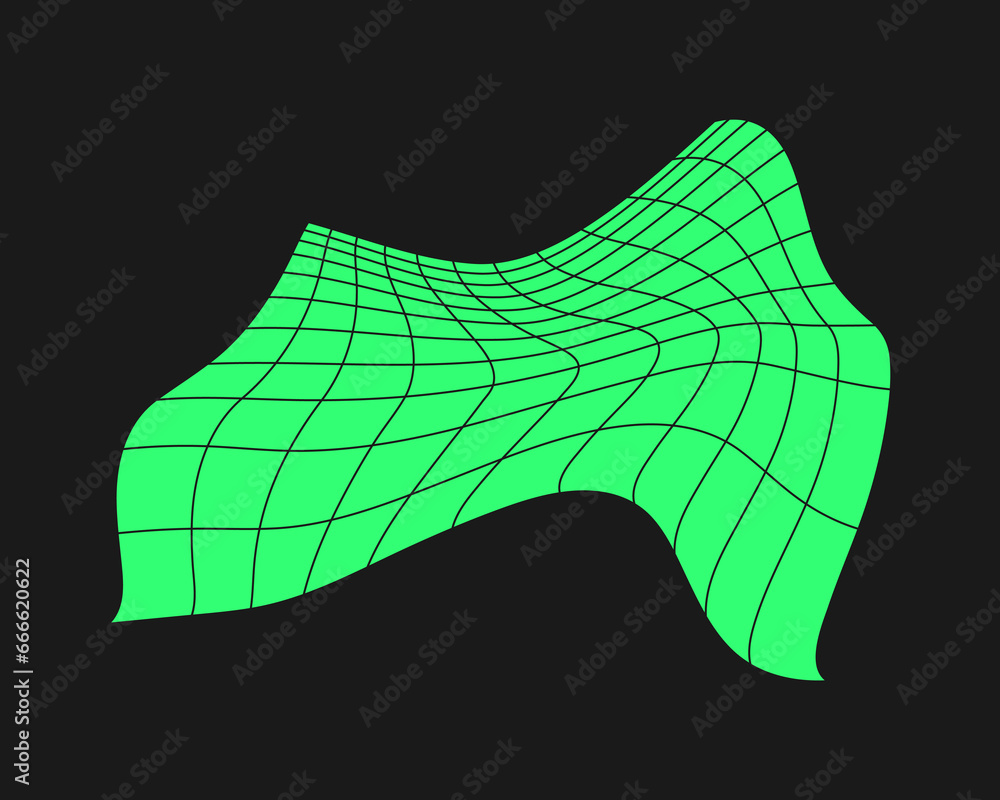Aufkleber distorted cyber grid. cyberpunk geometry element y2k style. isolated green mesh on black background.