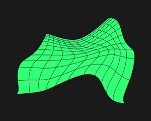 Behangcirkel Distorted cyber grid. Cyberpunk geometry element y2k style. Isolated green mesh on black background. Vector fashion illustration. © Elena