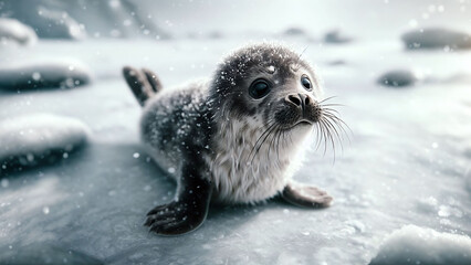 Obraz premium Winter Seal on Ice - AI generated Illustration, realistic