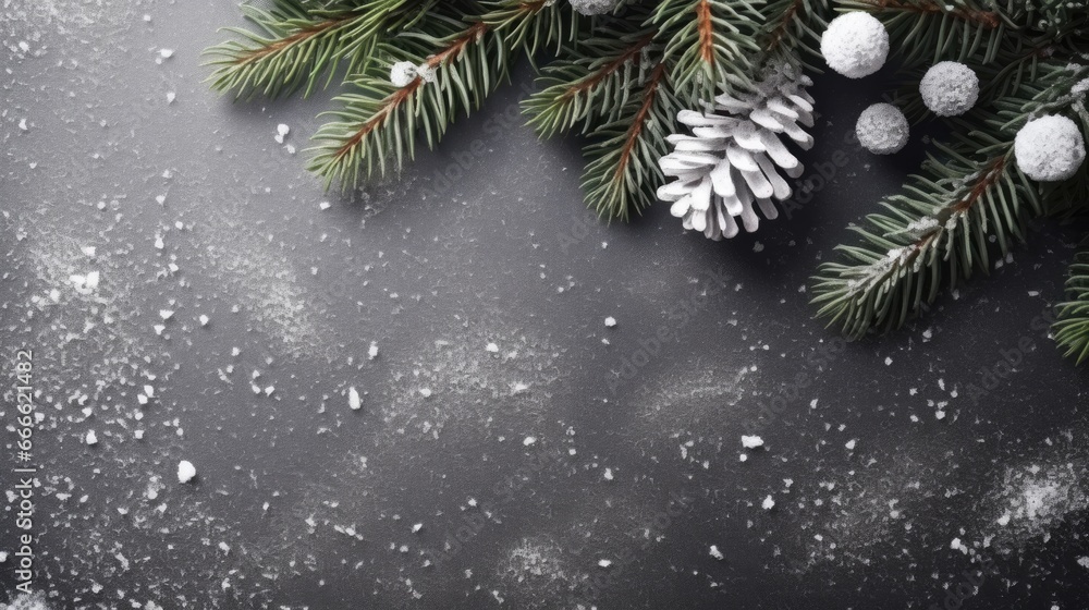 Poster christmas composition with snow and spruce branches space for text