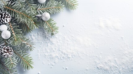 Christmas composition with snow and spruce branches space for text