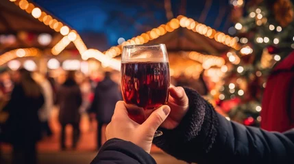Foto op Aluminium Christmas market and drinking mulled wine, Christmas party © FryArt Studio
