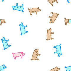pig pork farm vector seamless pattern thin line illustration