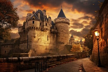 Medieval fortress in Paris. Generative AI
