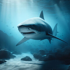 Predator of the deep, AI generated illustration, realistic shark