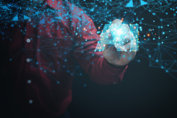 Businessman touching on AI with networking. Innovative technology machine learning. AI or...