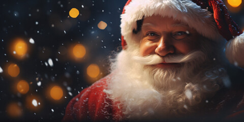 santa under the snow with bokeh effect, winter, snow, gifts, christmas, background