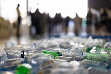 A lot of empty plastic bootless and bags