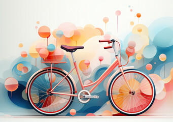 a bike surrounded by colorful shapes