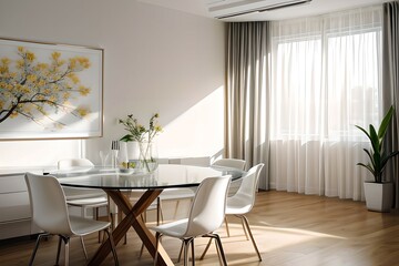 8. The kitchen table and chairs with sunlight.interior design with simple lighting.Create AI