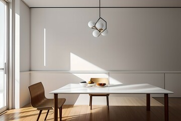 3. The kitchen table and chairs with sunlight.interior design with simple lighting.Create AI