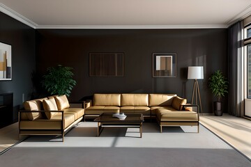 5. Modern living room design interiors in urban apartments. Sofa, furniture and masculine image. Generative AI