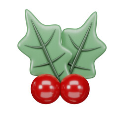 Holly Christmas decorations. Spruce, red berries, Christmas bauble, pine cones. 3D rendering.