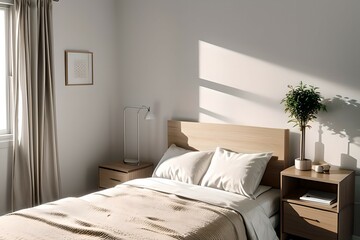 8. Bedroom interiors with luxurious windows. Modern bed and neat house design. Generative AI