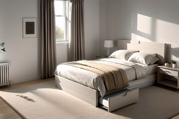 Fototapeta na wymiar 7. Bedroom interiors with luxurious windows. Modern bed and neat house design. Generative AI