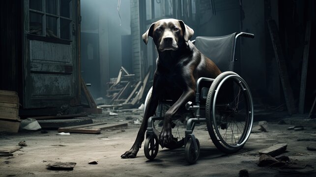 Empty space for inserting wheelchair dog looking away