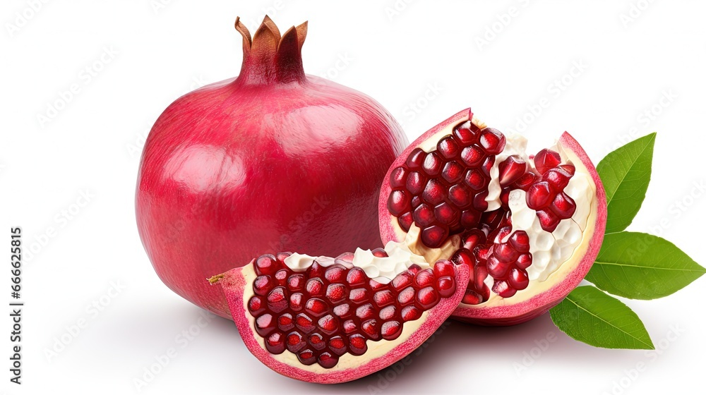 Poster cut pomegranate isolated on white background with clipping path