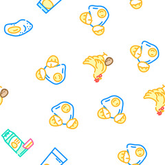 chicken egg farm brown vector seamless pattern thin line illustration