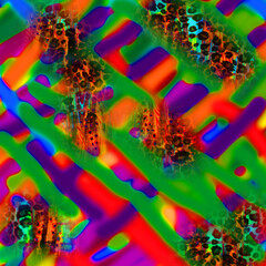 Combination textile collage pattern of neon colored leopard snake tiger textures
