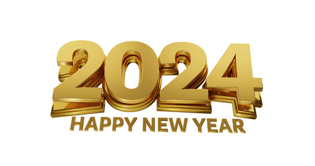 PSD golden happy new year 2024 3d banner design concept - obrazy, fototapety, plakaty