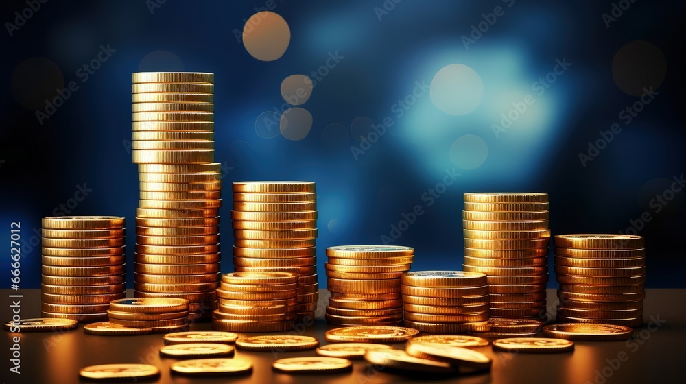 Poster finance concept represented by a graph and coins on a blue background