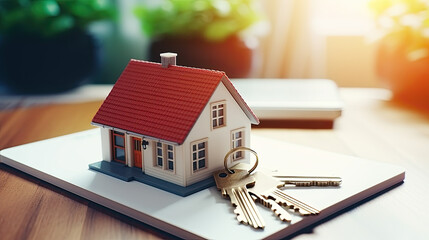 mini house with key, property concept