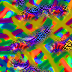 Combination textile collage pattern of neon colored leopard snake tiger textures
