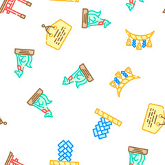shinto japan shrine travel vector seamless pattern thin line illustration