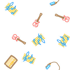 retro music vintage party vector seamless pattern thin line illustration