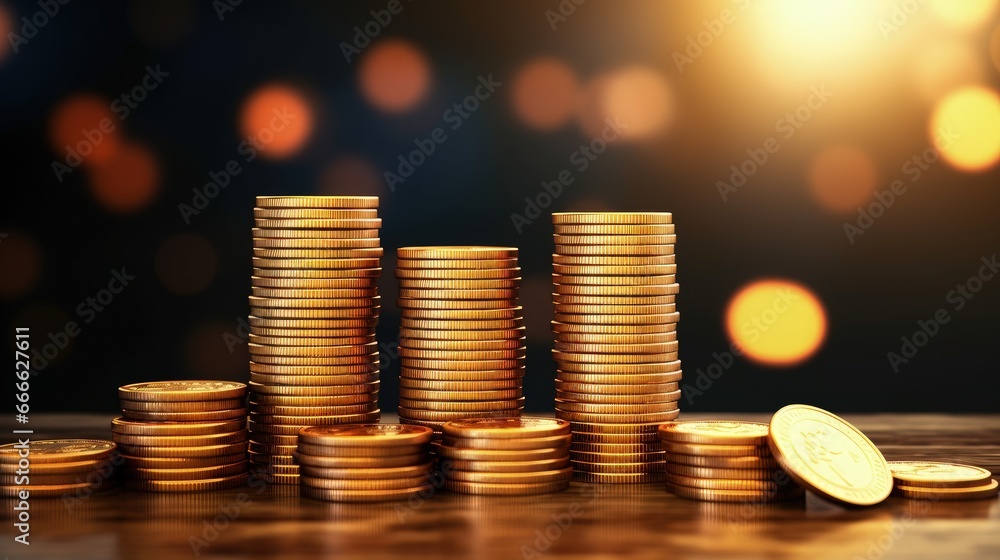 Poster finance concept represented by a graph and coins on a blue background