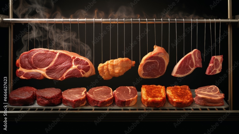 Aufkleber different levels of cooking meat rare medium rare medium well done based on roasting temperature