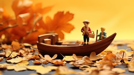 Fall activity creating a charming sailboat using natural resources and involving children
