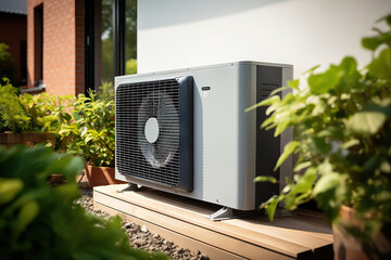 Eco-Friendly Heat Pump Installation in Modern Residential Building. created with Generative AI