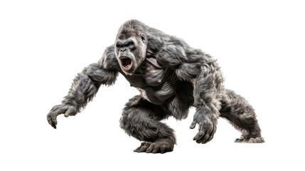 Obraz premium a Silverback Gorilla in motion, front view as an isolated and transparent PNG in a Nature-themed, photorealistic illustration. Generative ai