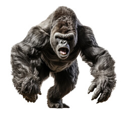 a Silverback Gorilla in motion, front view as an isolated and transparent PNG in a Nature-themed, photorealistic illustration. Generative ai