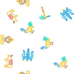 hinduism hindu god om vector seamless pattern thin line illustration