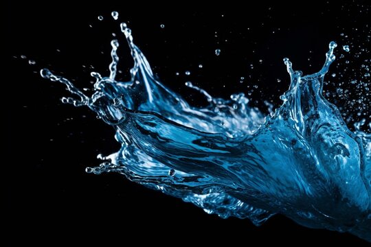isolated splash of blue water on black background. Generative AI