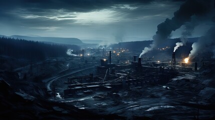 Evening photo of open pit coal mining