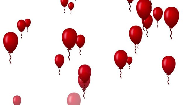 animation of falling red balloons on white background