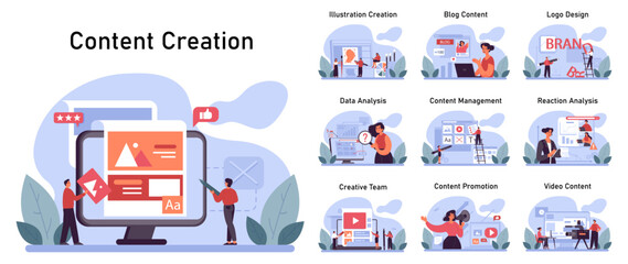 Content creation set. Social media marketing and digital