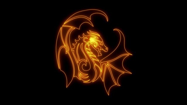 Neon light dragon animation. Animation collection concept with lightsaber and glow effects.