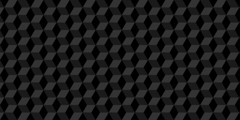 Abstract black and gray triangle cube grid square background. Hexagon shape geometric digital tile dark black technology art cube used for  wallpaper texture.