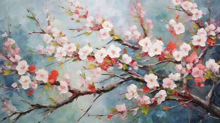 Cherry blossom on the branch acrylic paintings, modern, contemporary, and textured art, suitable for wall art decoration, print design, and art posters