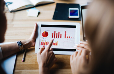 Unrecognizable women with tablet in office